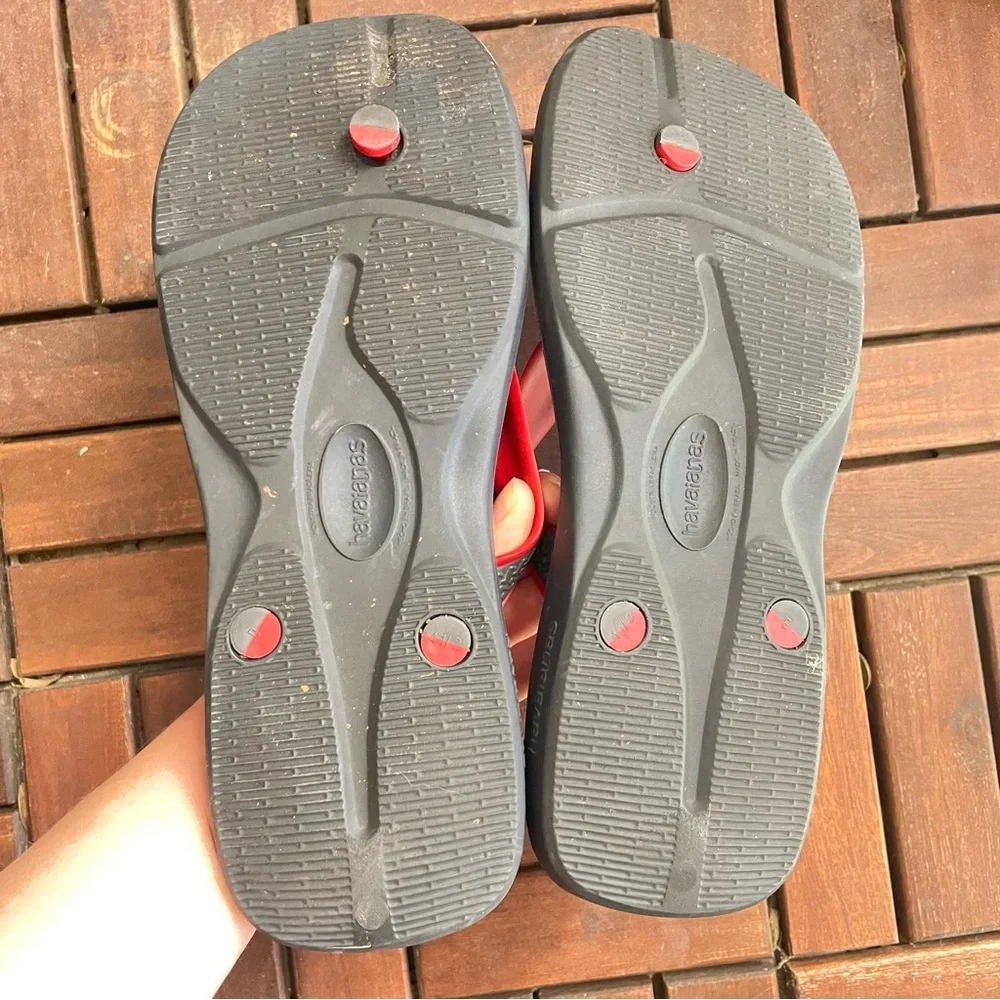 Havaianas Brasil Men’s Size 9 Black/Red‎ Sandal Flip Flops